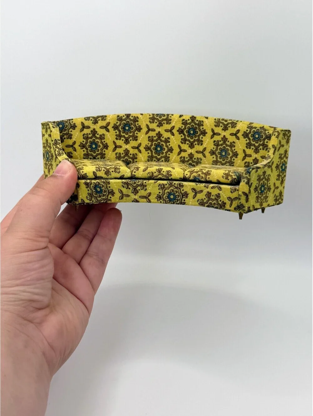 1:12 Vintage Ideal Petite Princess Dollhouse Curved Sofa Yellow Floral 1960s